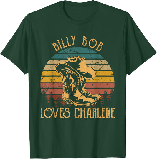 Billy Bob Loves Charlene Cowboy Sunset Boots Hats T-Shirt - T-Shirt | Forest