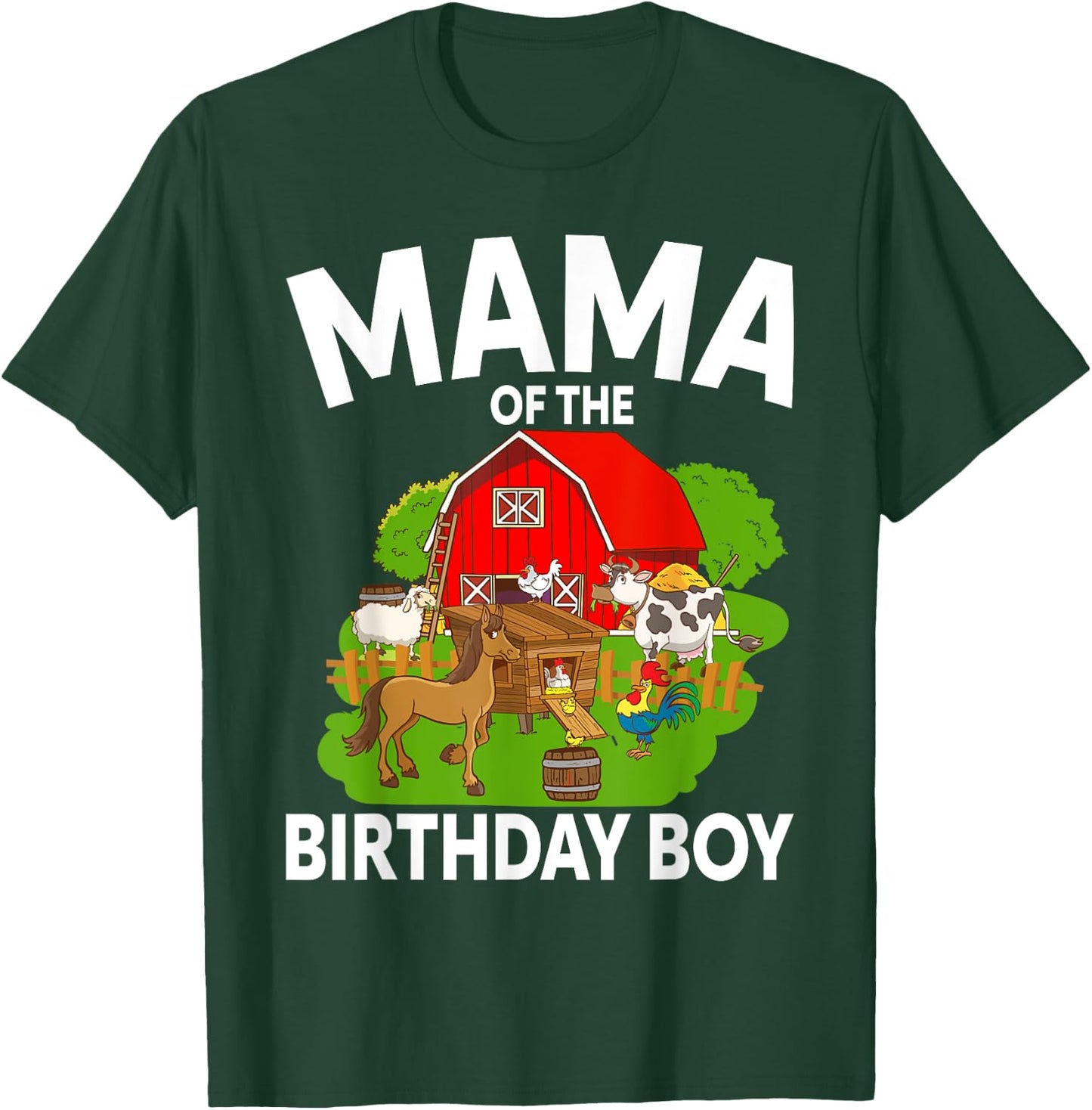 Mama Of The Birthday Boy Farm Animal Bday Party Celebration T-Shirt - T-Shirt | Forest