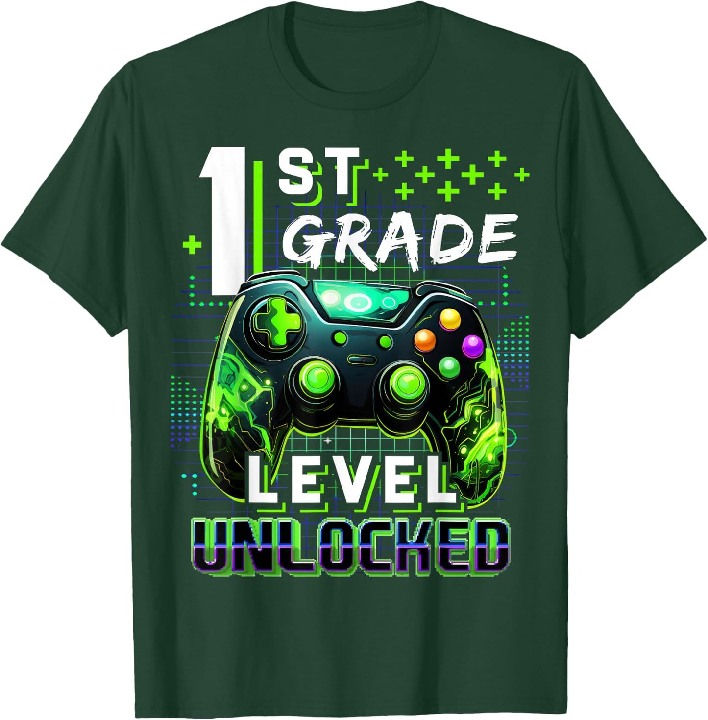Back to School 1st Grade Boys Gamer First Day School Level T-Shirt - T-Shirt | Forest