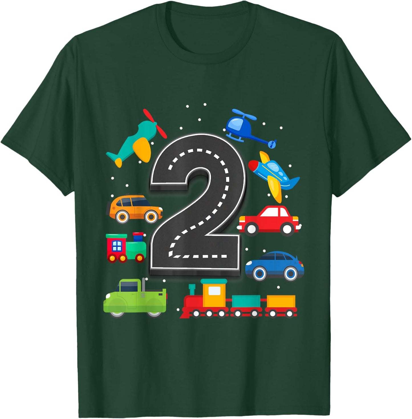 2 Year Old Transportation Birthday Boy 2nd Toddler Truck Car T-Shirt - T-Shirt | Forest