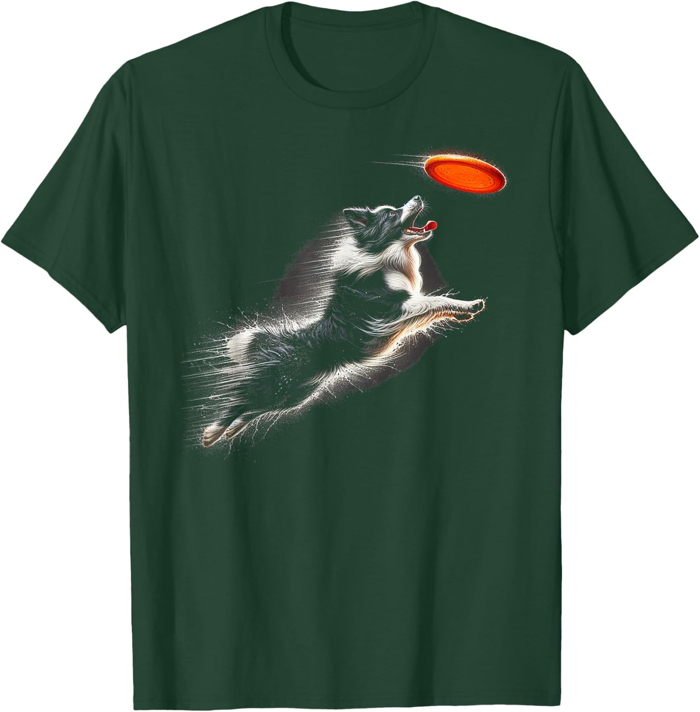 Border Collie Catching Frisbee Graphic Design T-Shirt - T-Shirt | Forest