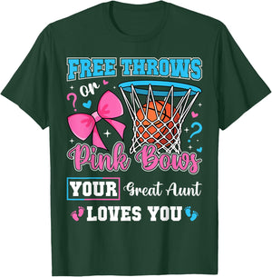 Free Throws or Pink Bows Great Aunt Loves You Gender Reveal T-Shirt - T-Shirt | Forest