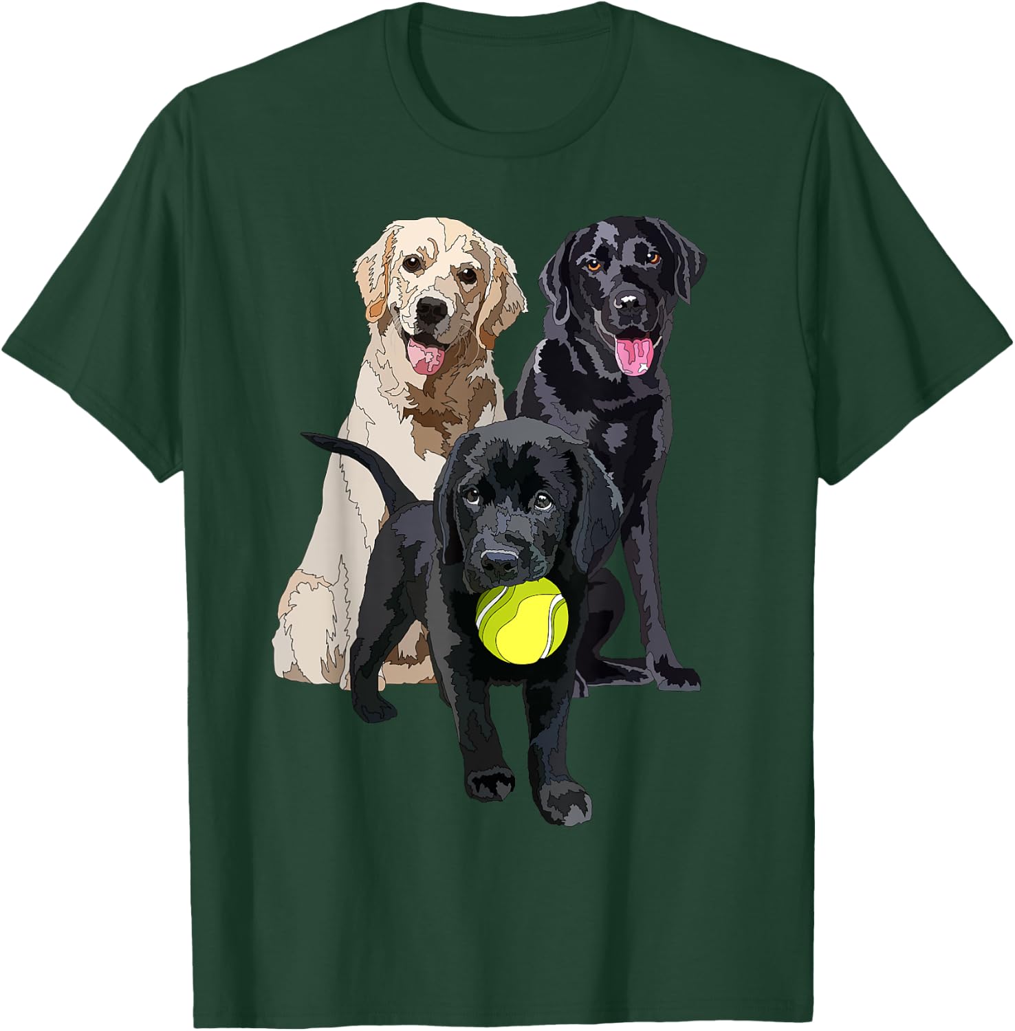 Happy Yellow Labrador Black Retriever And A Puppy Dog Men Women Girls Kids T-Shirt - T-Shirt | Forest