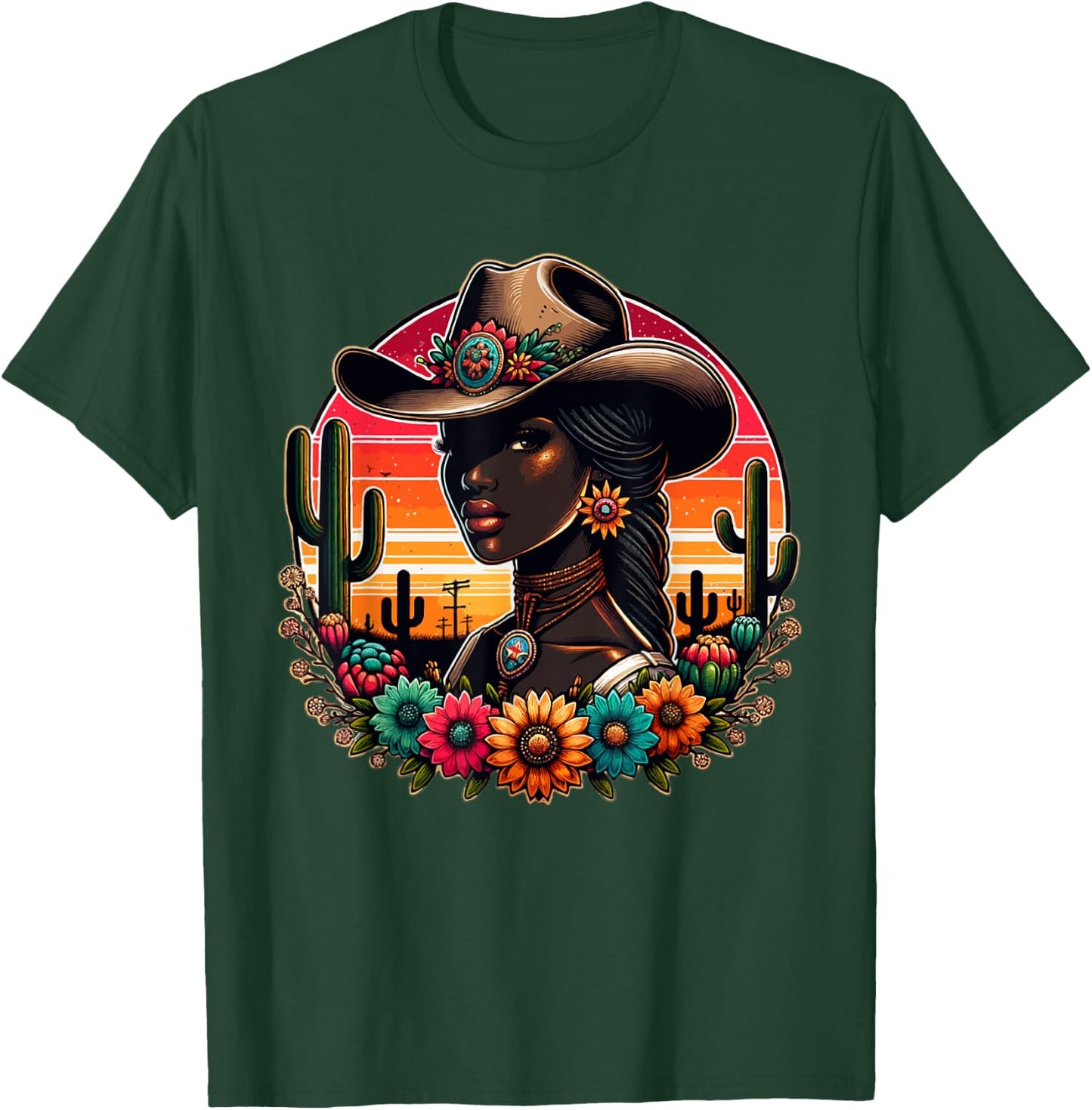 Black Cowgirl Western Rodeo Melanin Texas Woman Girl country T-Shirt - T-Shirt | Forest
