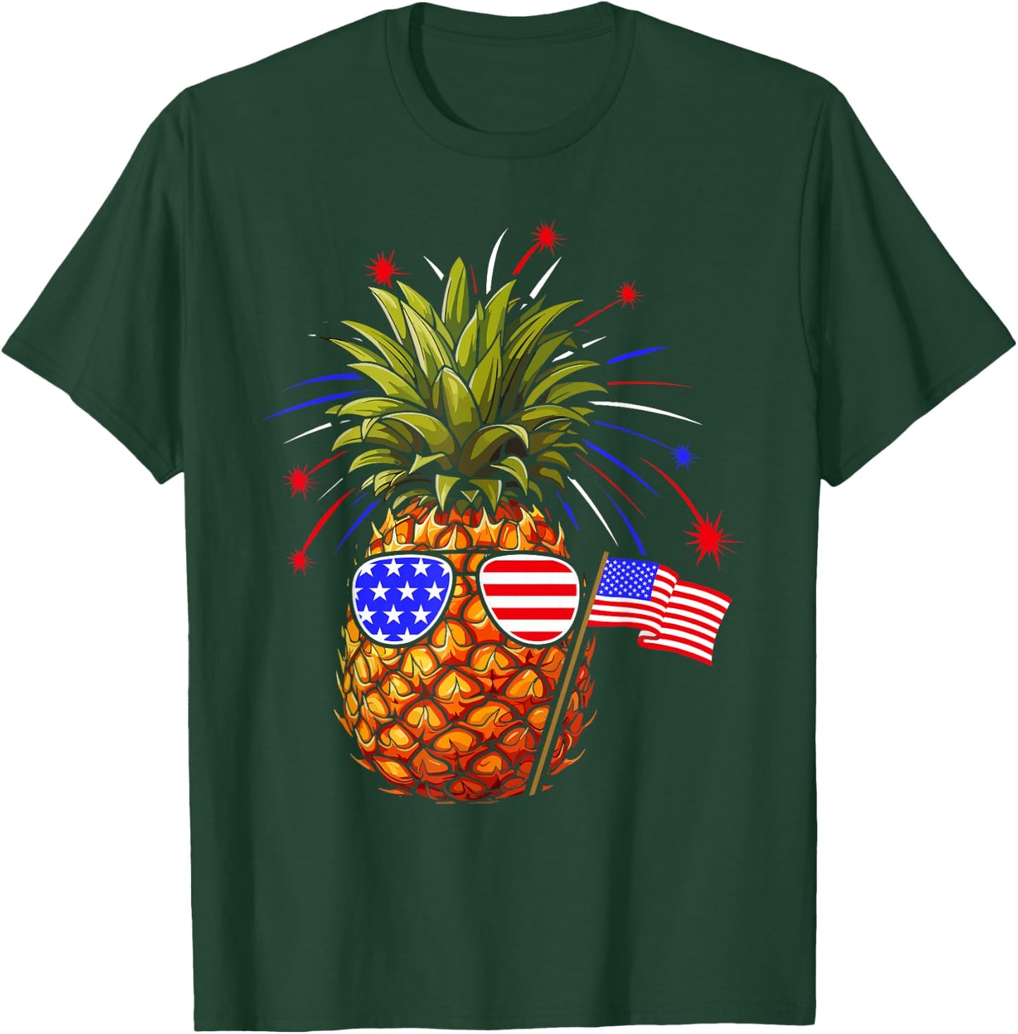 Pineapple 4th of July USA Pineapple American Flag Kids Men T-Shirt - T-Shirt | Forest