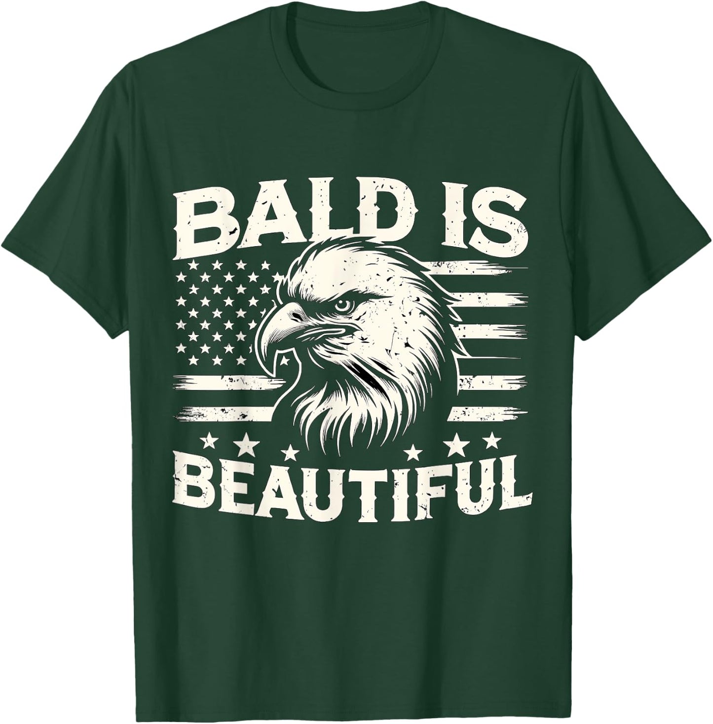 Bald is Beautiful American Bald Eagle USA Flag T-Shirt - T-Shirt | Forest
