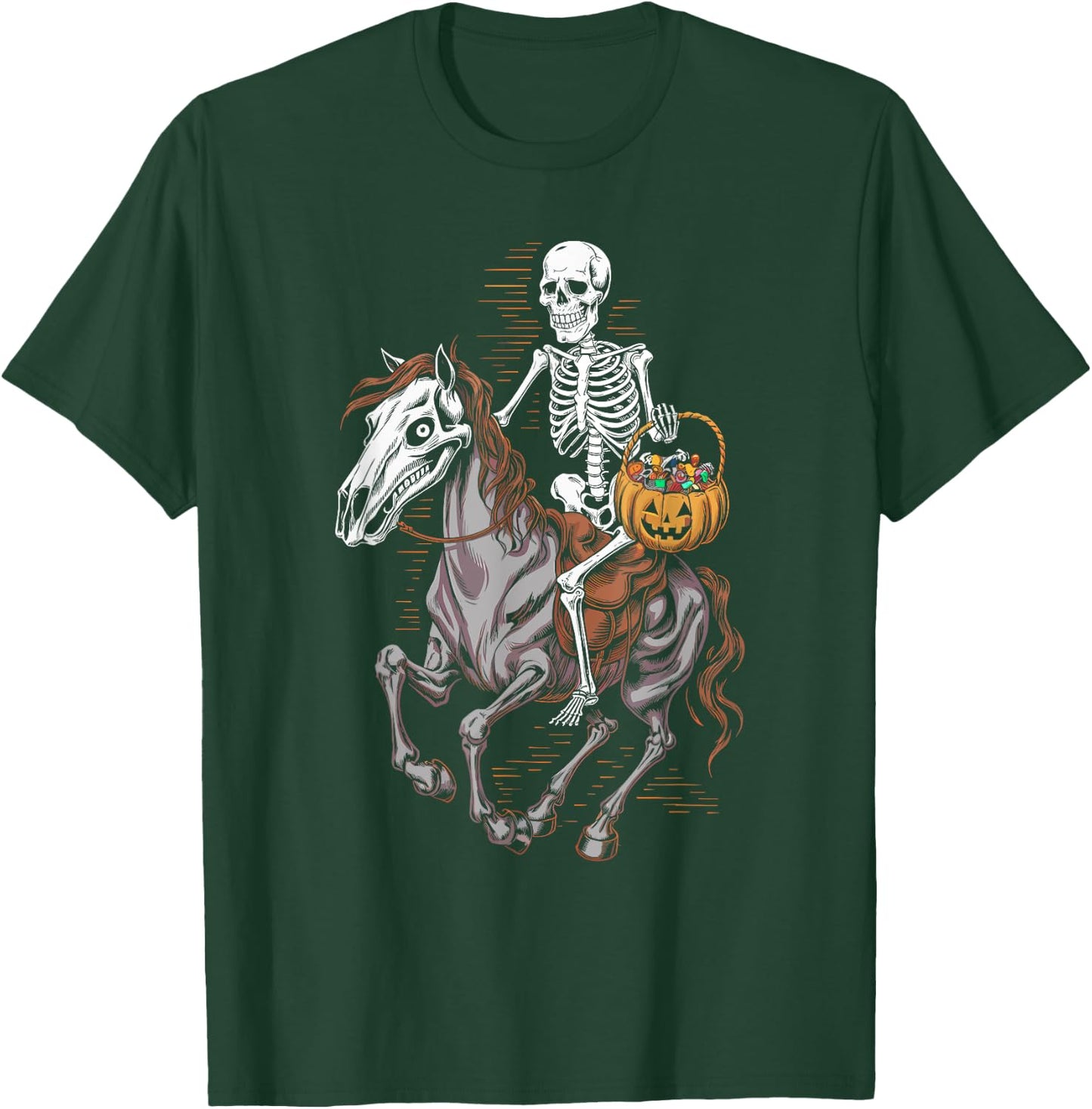 Skeleton Riding Mummy Horse Halloween Candy Fun T-Shirt - T-Shirt | Forest
