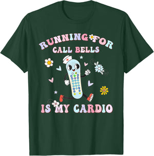 Retro Groovy Running For Call Bells Is My Cardio PCT CNA PCA T-Shirt - T-Shirt | Forest
