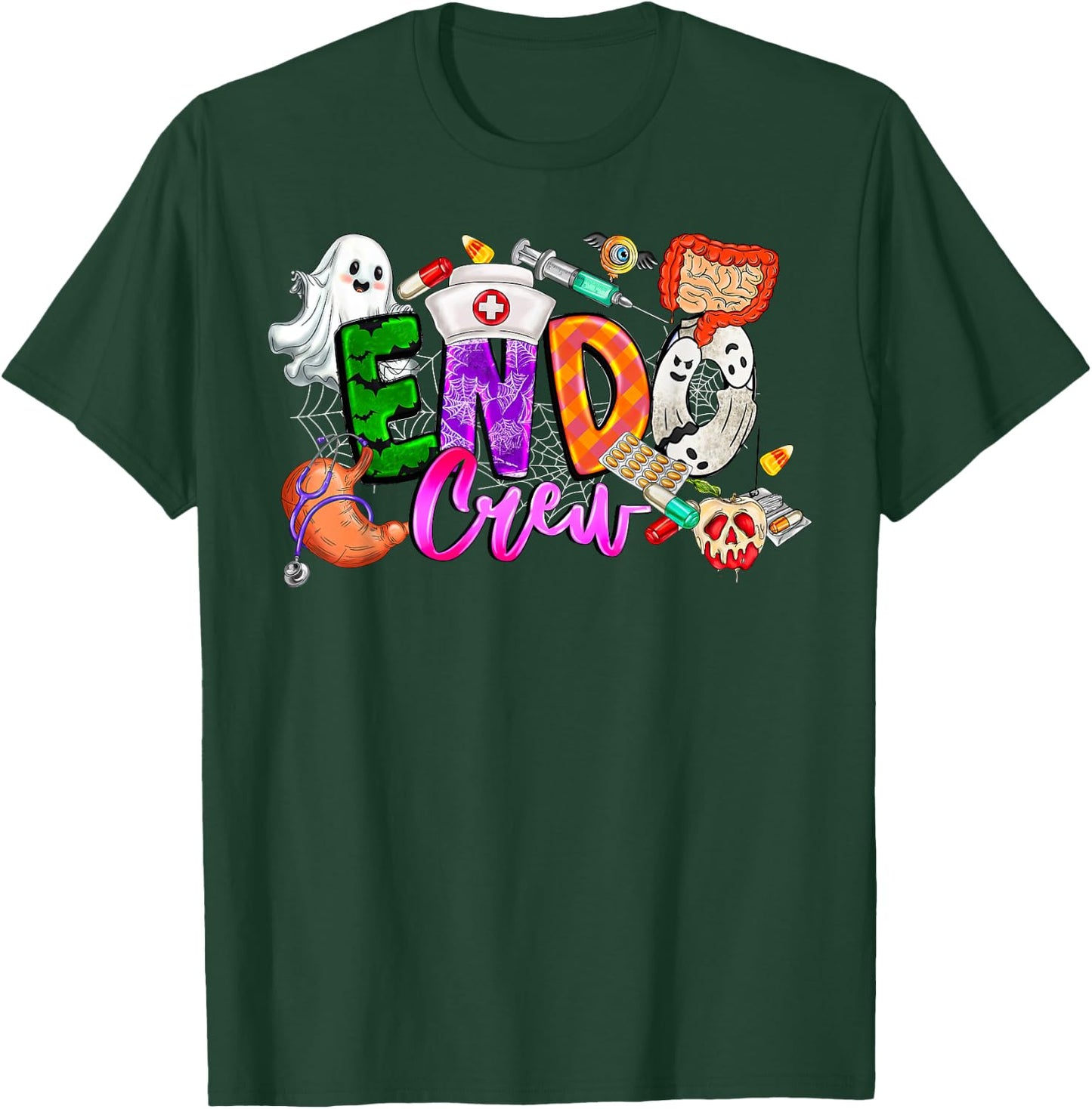 Retro Endo Crew Endoscopy Endo Nurse Tech Squad Halloween T-Shirt - T-Shirt | Forest