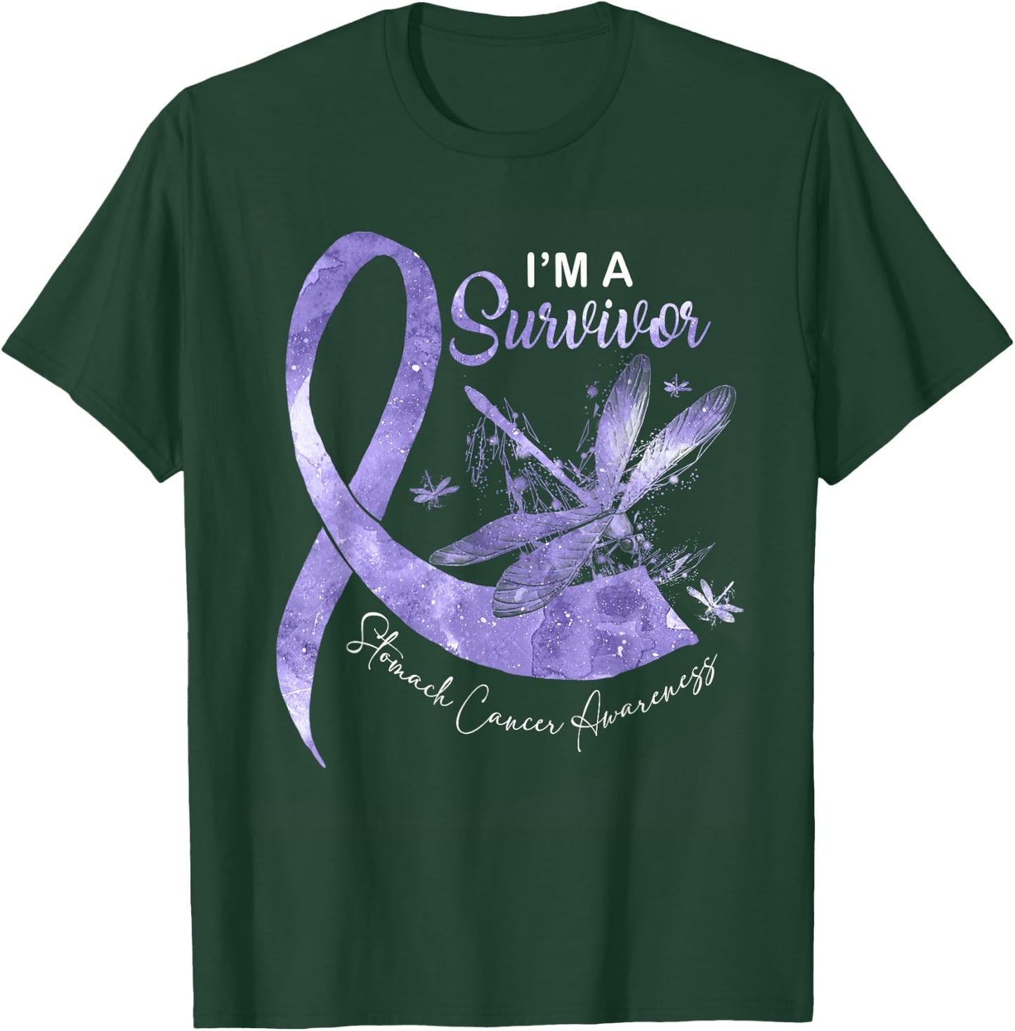I'm A Survivor Stomach Cancer Dragonfly Periwinkle Ribbon T-Shirt - T-Shirt | Forest