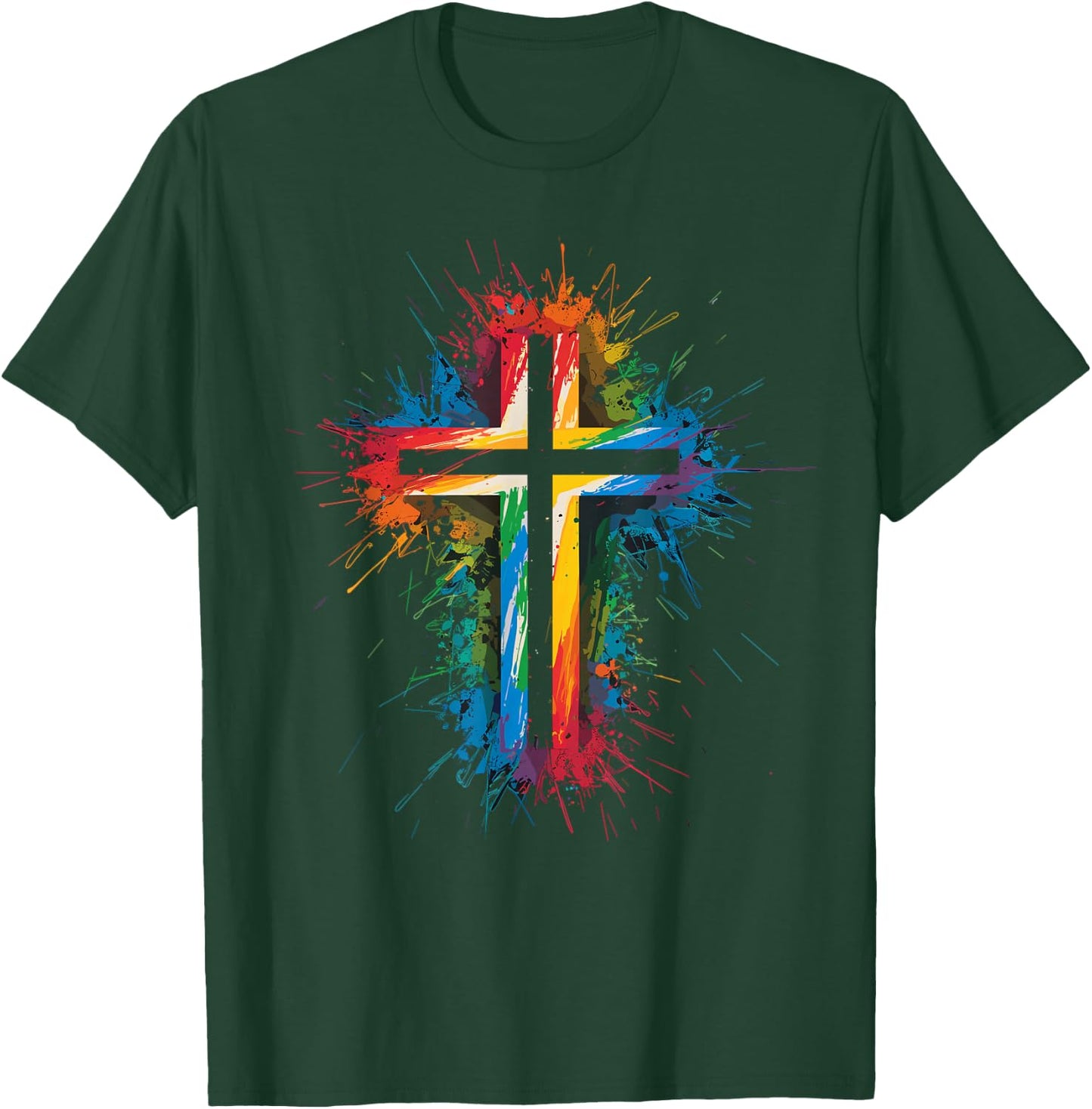 Colorful Paint Splash Cross Art Graphic T-Shirt - T-Shirt | Forest