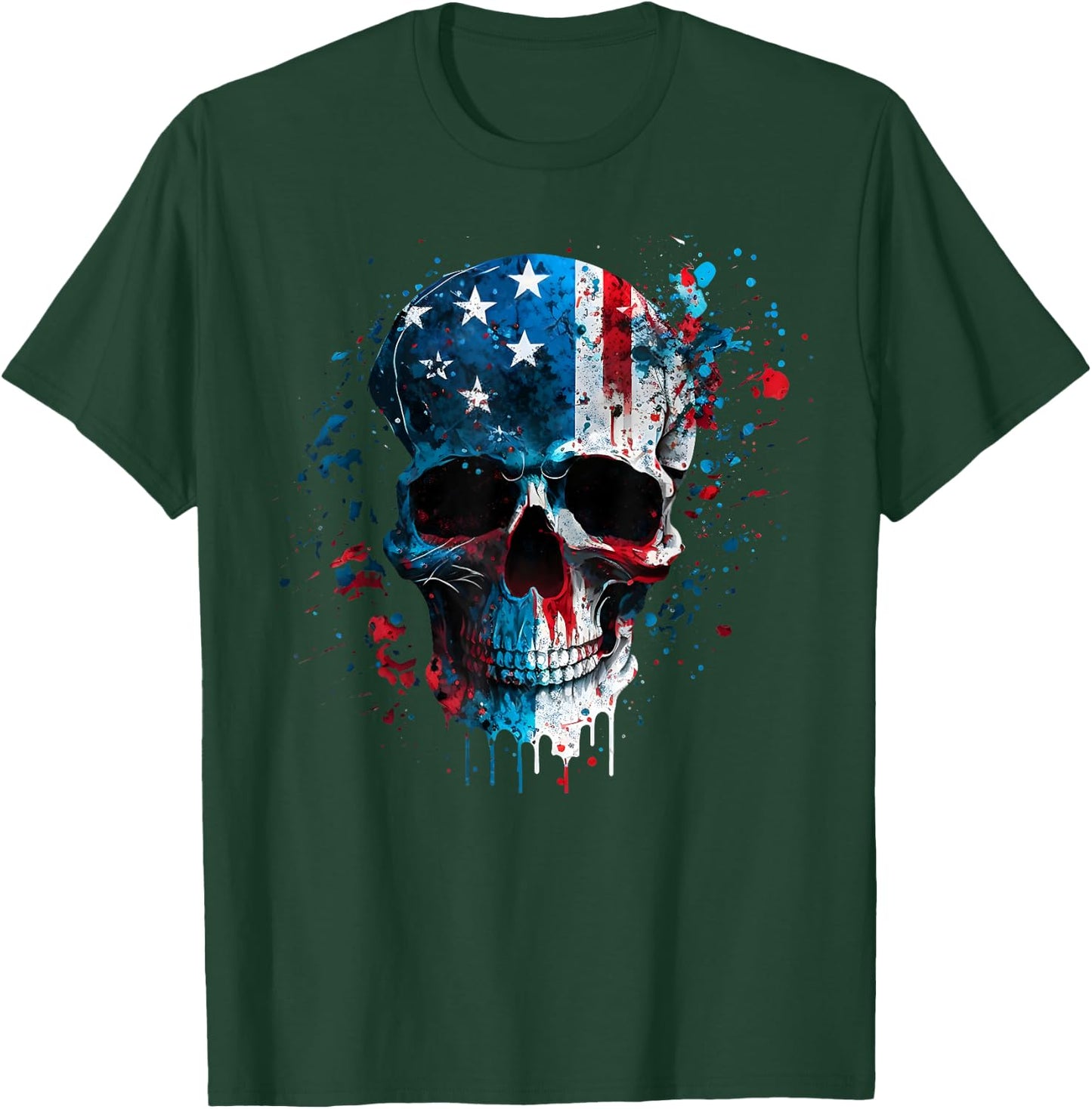Skull Skeleton American Flag Freedom Patriotic 4th of July T-Shirt - T-Shirt | Forest