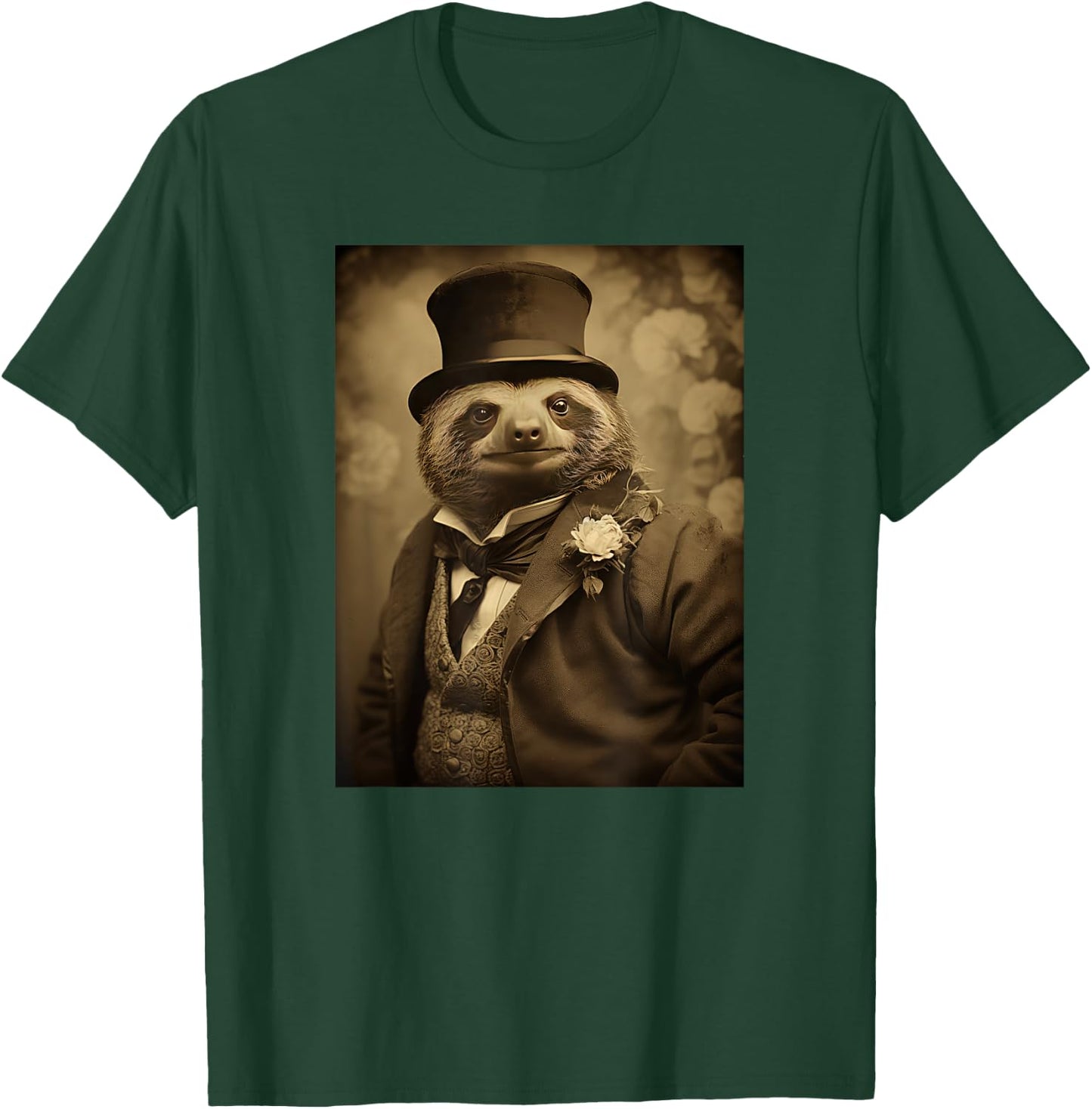 Funny Sloth Photo Victorian Animal Portrait Vintage Sloth T-Shirt - T-Shirt | Forest