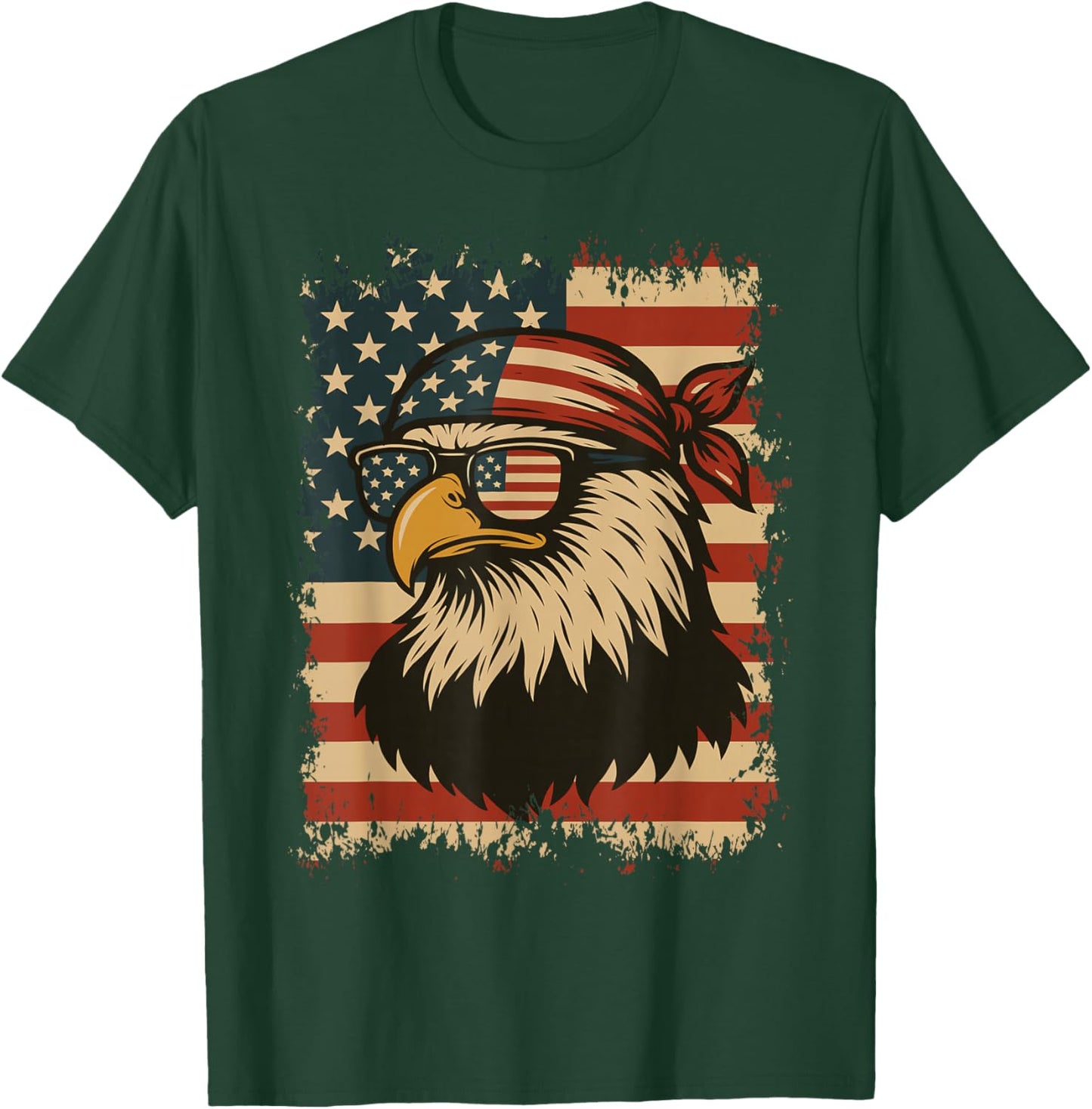 American 4TH Of July Bald Eagle Patriotic USA Flag Bandana T-Shirt - T-Shirt | Forest