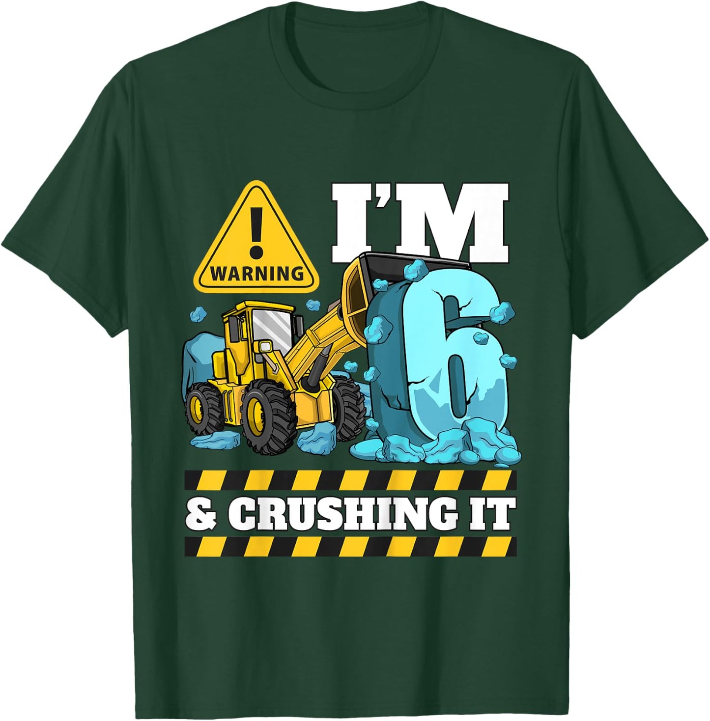 Kids Construction Truck 6th Birthday Boy 6 Six Bulldozer Digger T-Shirt - T-Shirt | Forest
