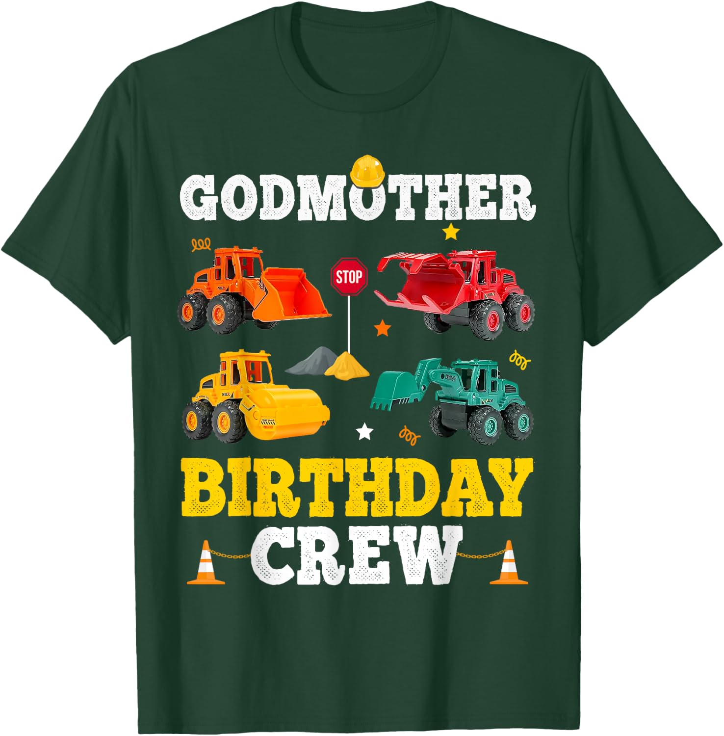 Godmother Birthday Crew Boy Construction Trucks Vehicles Kid T-Shirt - T-Shirt | Forest