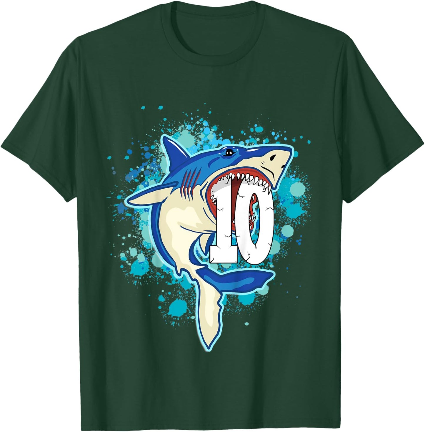 Kids Kids 10 yrs Old Boys Shark Birthday Gift Shirt T-Shirt - T-Shirt | Forest