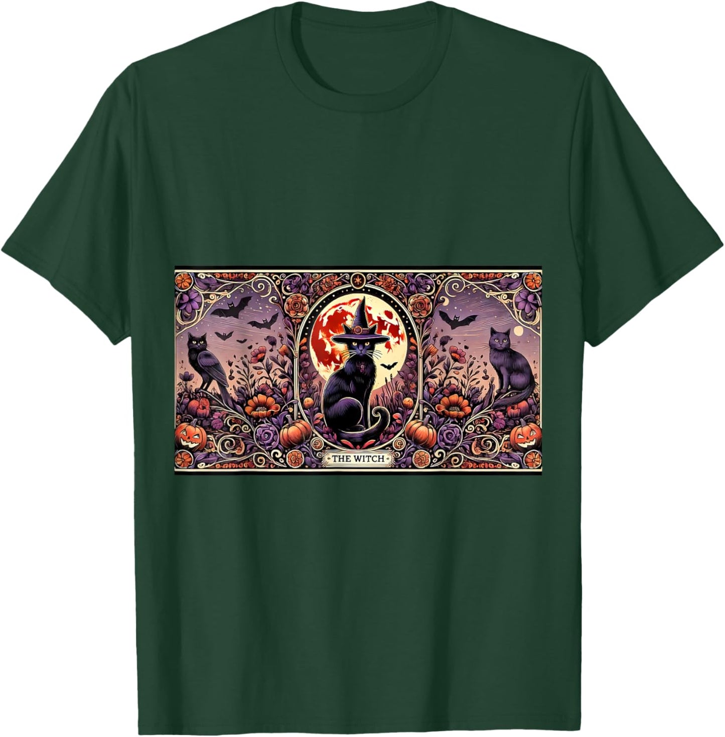 Vintage Gothic The Witch Black Cat Tarot Card Halloween 2024 Women Kids T-Shirt - T-Shirt | Forest