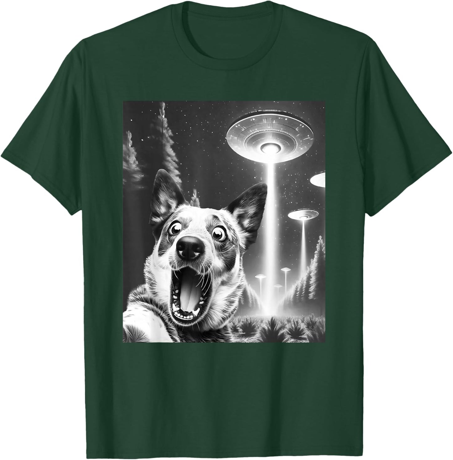 Funny Blue Heeler Alien UFO Taking a Selfie Dog Mom Dad T-Shirt - T-Shirt | Forest