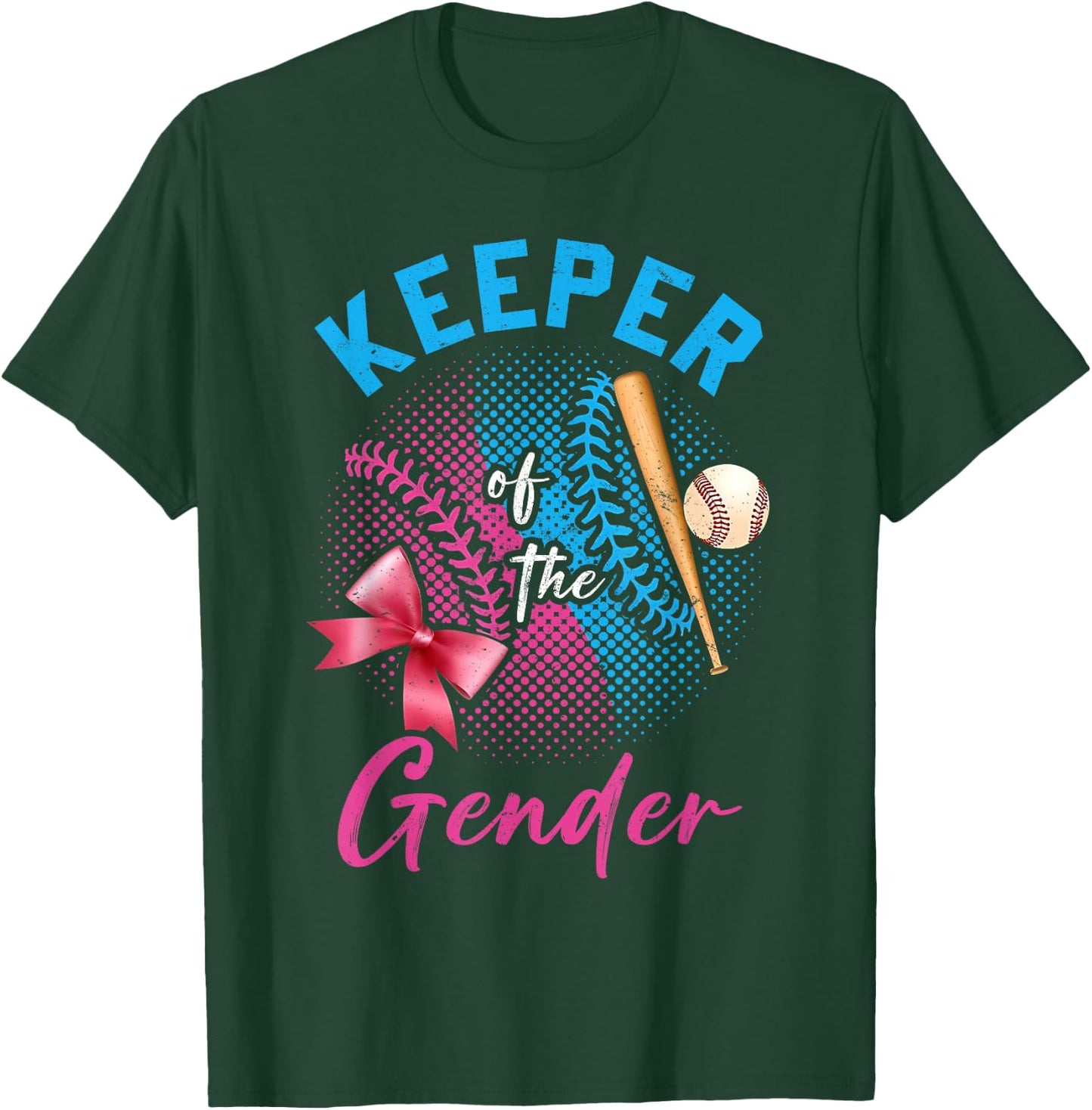 Keeper Of The Gender Baseball or Bows Gender Reveal Party T-Shirt - T-Shirt | Forest