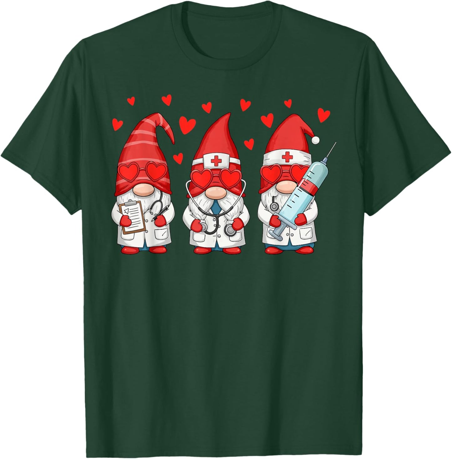 Gnome Nurse Stethoscope Nursing Scrub Valentine T-Shirt - T-Shirt | Forest