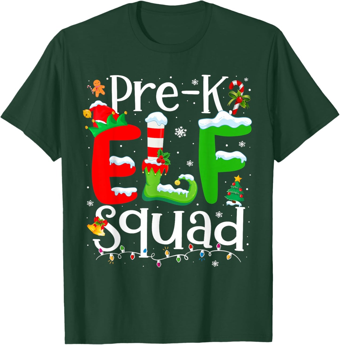 Funny Elf Squad Pre-k Teacher Christmas Child Xmas T-Shirt - T-Shirt | Forest