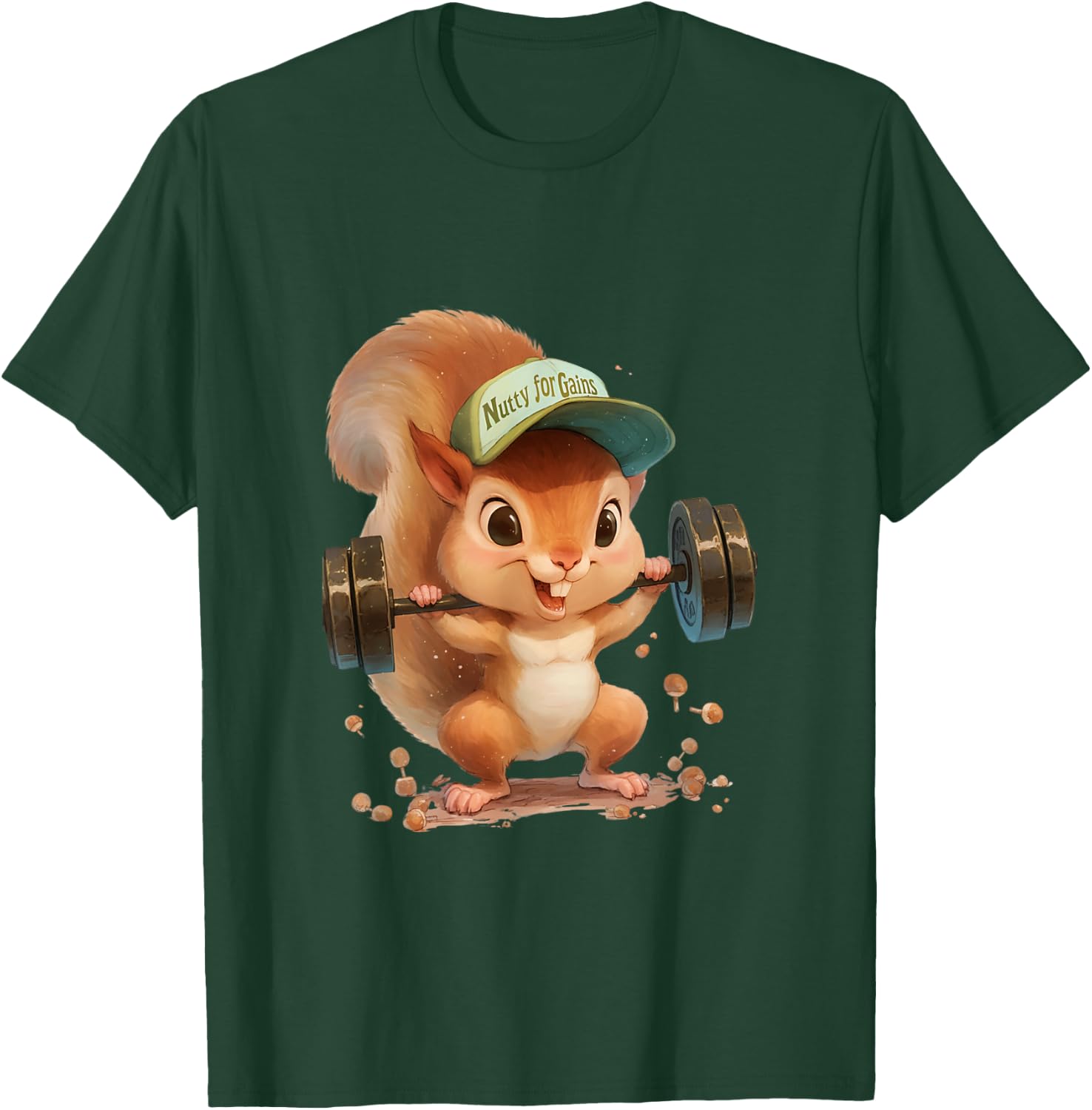 Nutty for Gains Fitness Squirrel Workout Gym Art T-Shirt - T-Shirt | Forest
