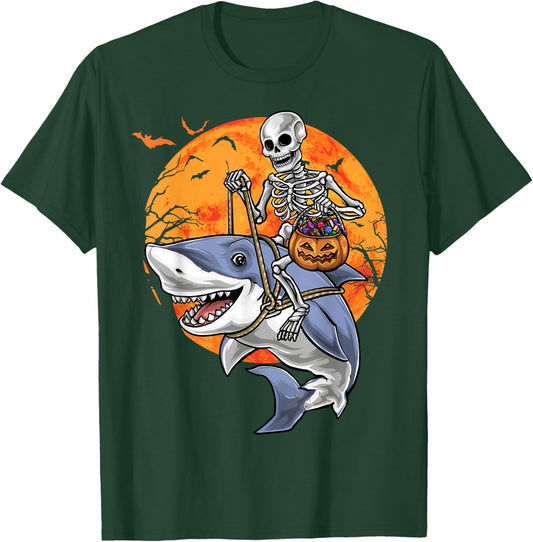 Halloween Skeleton Shark Kids Boys Girls T-Shirt - T-Shirt | Forest