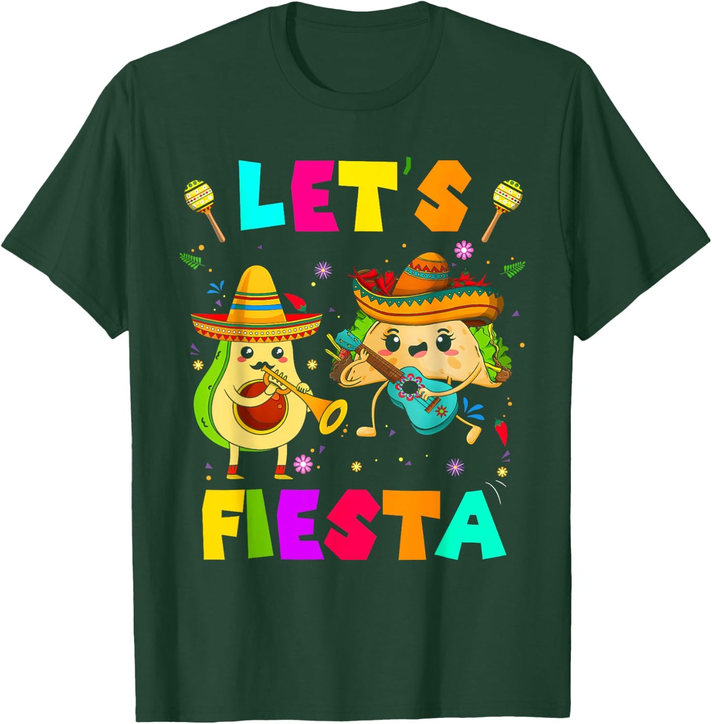 Lets Fiesta Taco Avocado Funny Cinco De Mayo Mexican Party T-Shirt - T-Shirt | Forest