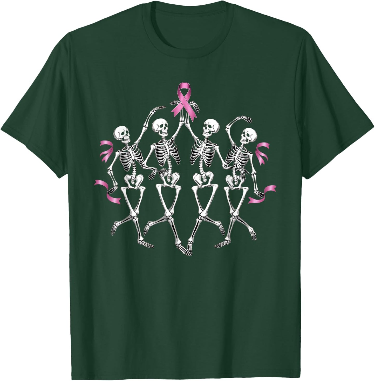 Breast Cancer Awareness Skeleton Dancing Pink Ribbon Costume T-Shirt - T-Shirt | Forest