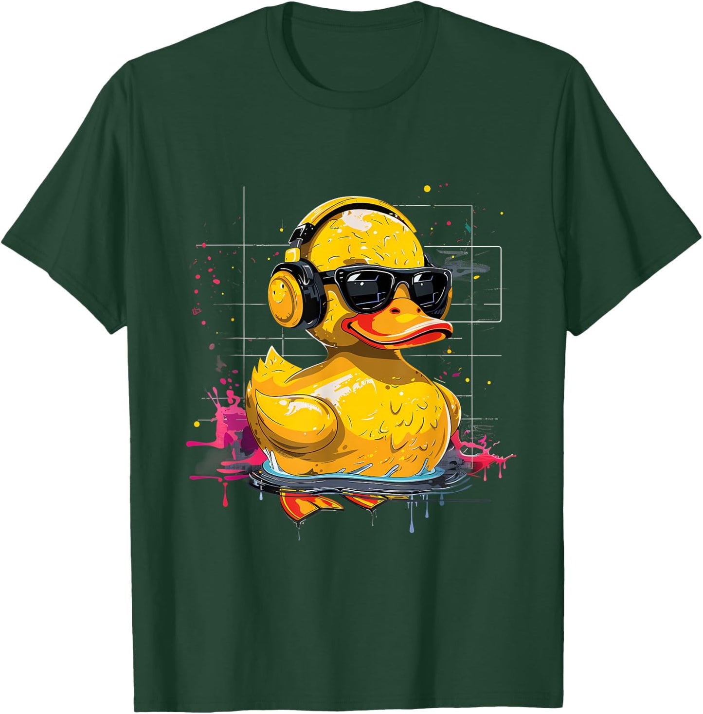 Rubber Duck Music Headphones Rubber Duckie Watercolor T-Shirt - T-Shirt | Forest