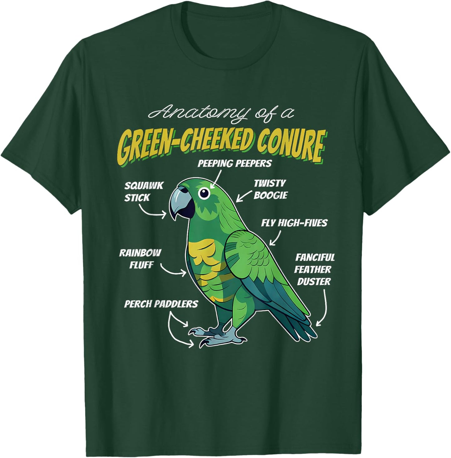 Green Cheek Conure Parrot Anatomy of A Green-Cheeked Conure T-Shirt - T-Shirt | Forest