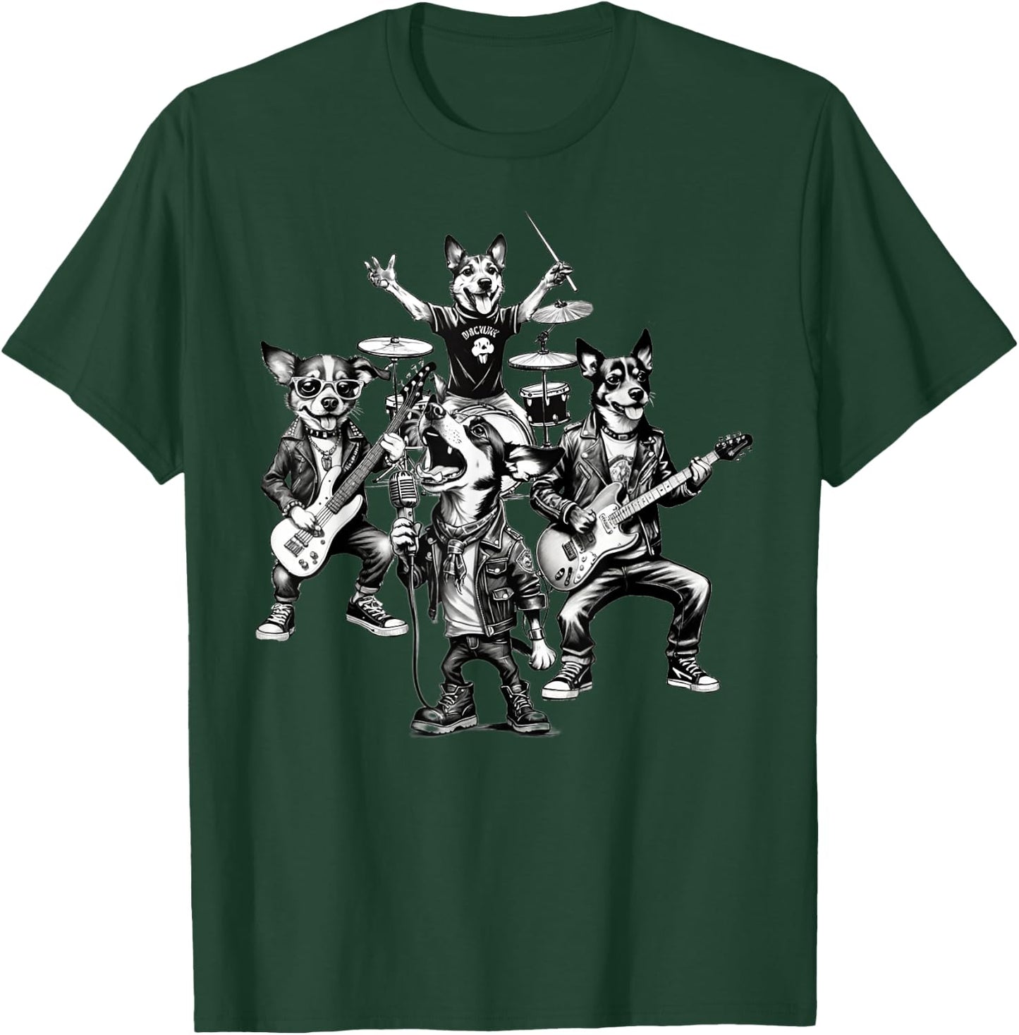 Dogs Rock Band Dogs Playing Guitar Bass Drums Singer Dog Women T-Shirt - T-Shirt | Forest