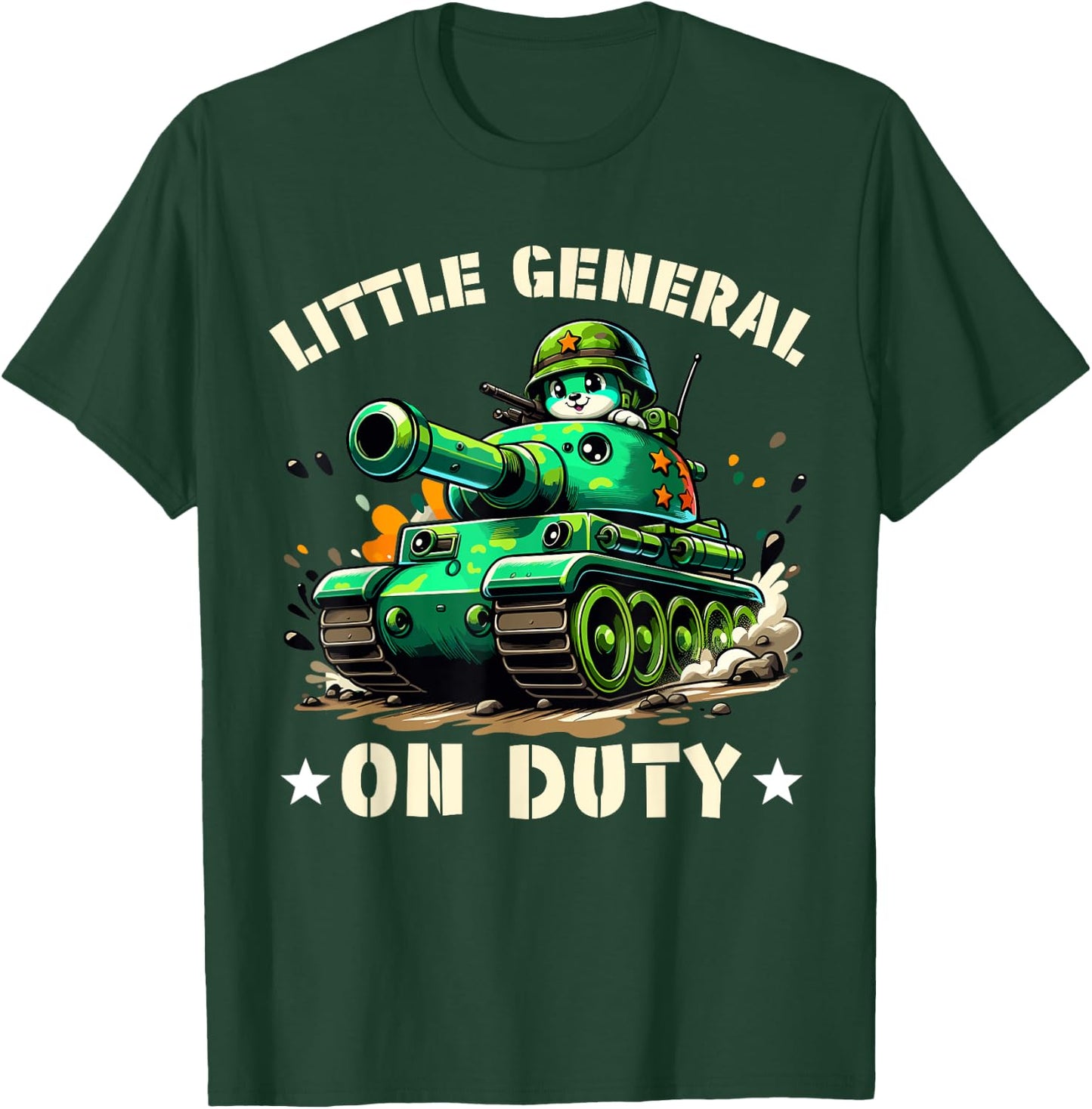 Little General on Duty - Boys Army Tank military Adventure T-Shirt - T-Shirt | Forest