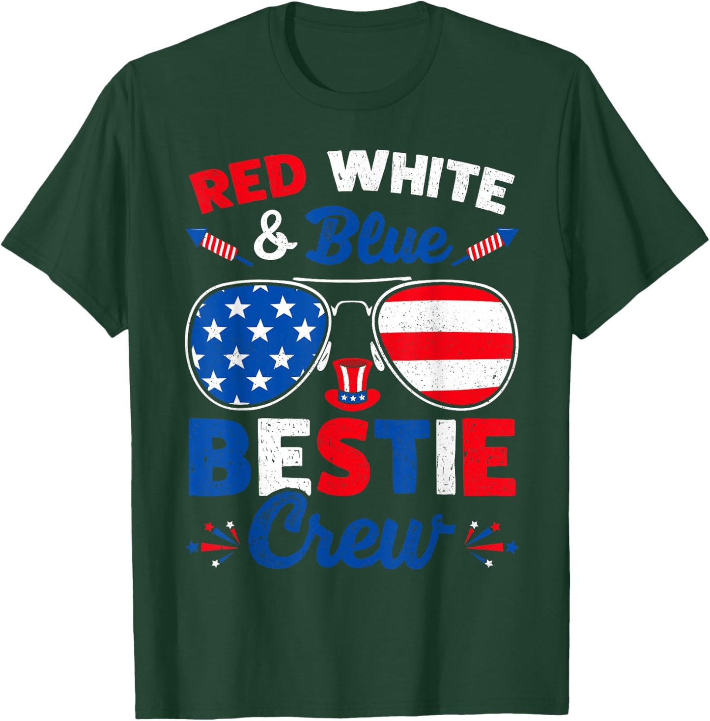 Retro 4th Of July Red White & Blue Bestie Crew American Flag Women Men T-Shirt - T-Shirt | Forest