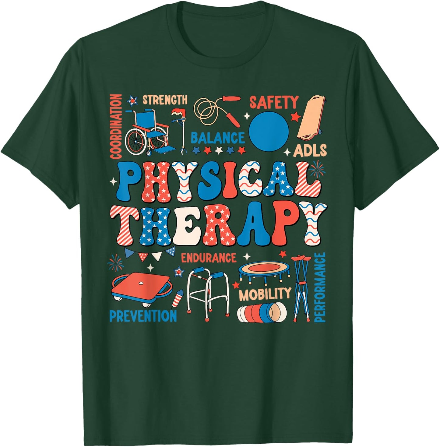 Retro Physical Therapy 4th Of July PT PTA Physical Therapist Men T-Shirt - T-Shirt | Forest
