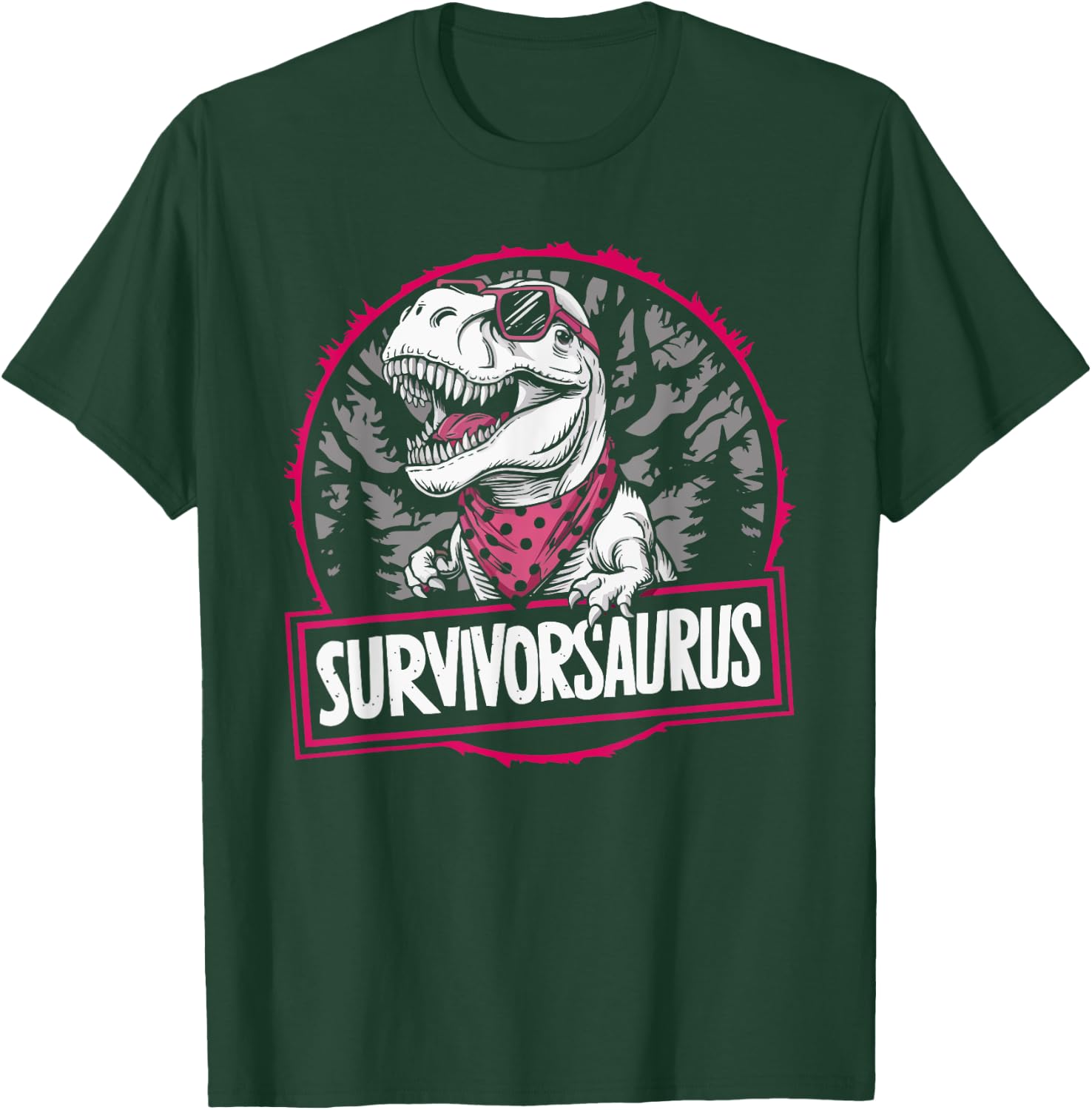 Dinosaur Breast Cancer Awareness Cancer Support Pink Ribbon T-Shirt - T-Shirt | Forest
