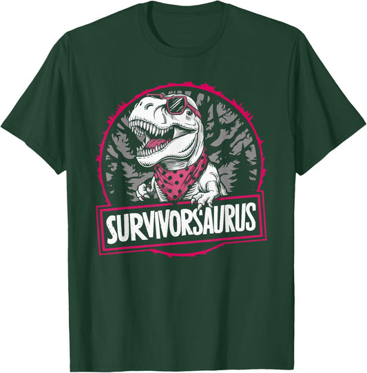 Dinosaur Breast Cancer Awareness Cancer Support Pink Ribbon T-Shirt - T-Shirt | Forest