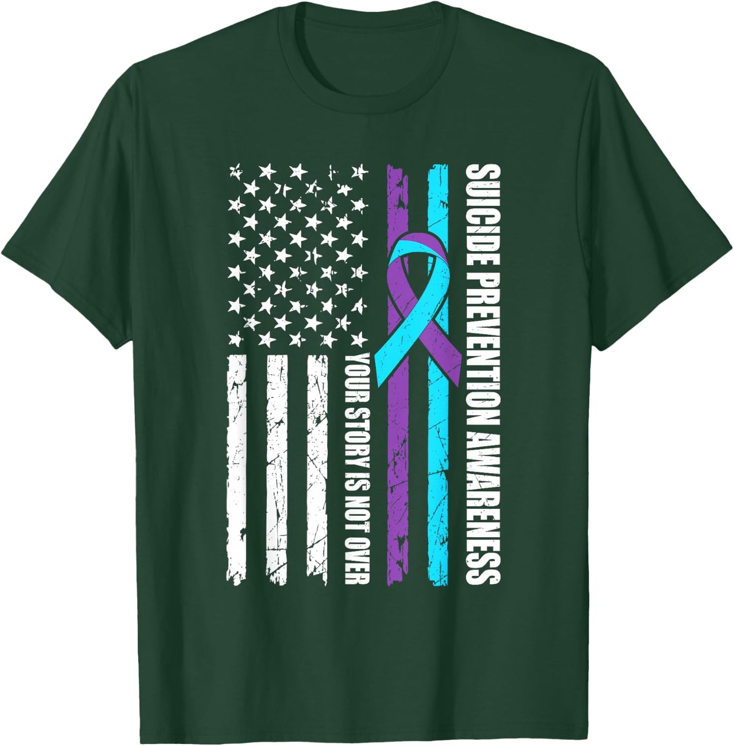 Suicide Prevention Awareness Month Flag Teal & Purple Ribbon T-Shirt - T-Shirt | Forest