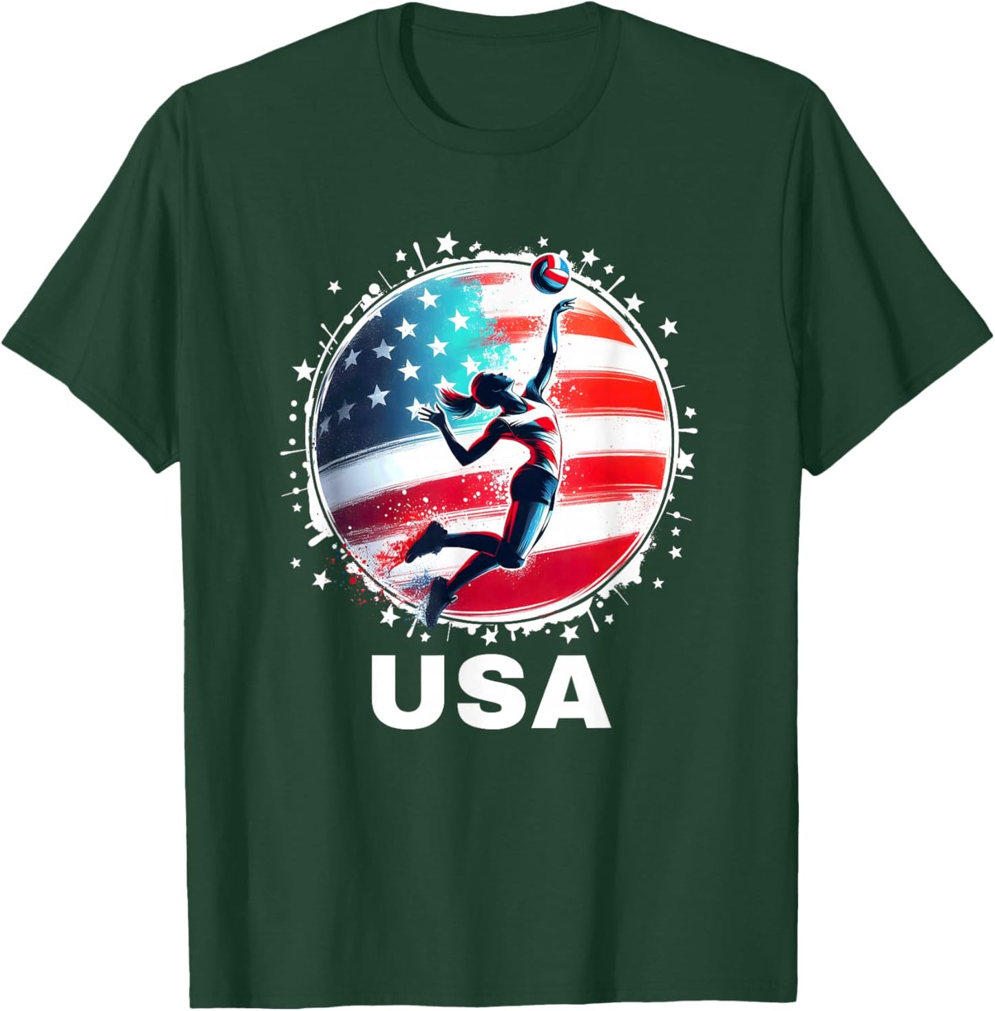 Volleyball USA Go USA Team USA Flag Women Volleyball T-Shirt - T-Shirt | Forest