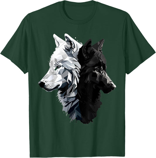 Dangerous And Beautifull Two Wolves Black And White T-Shirt - T-Shirt | Forest