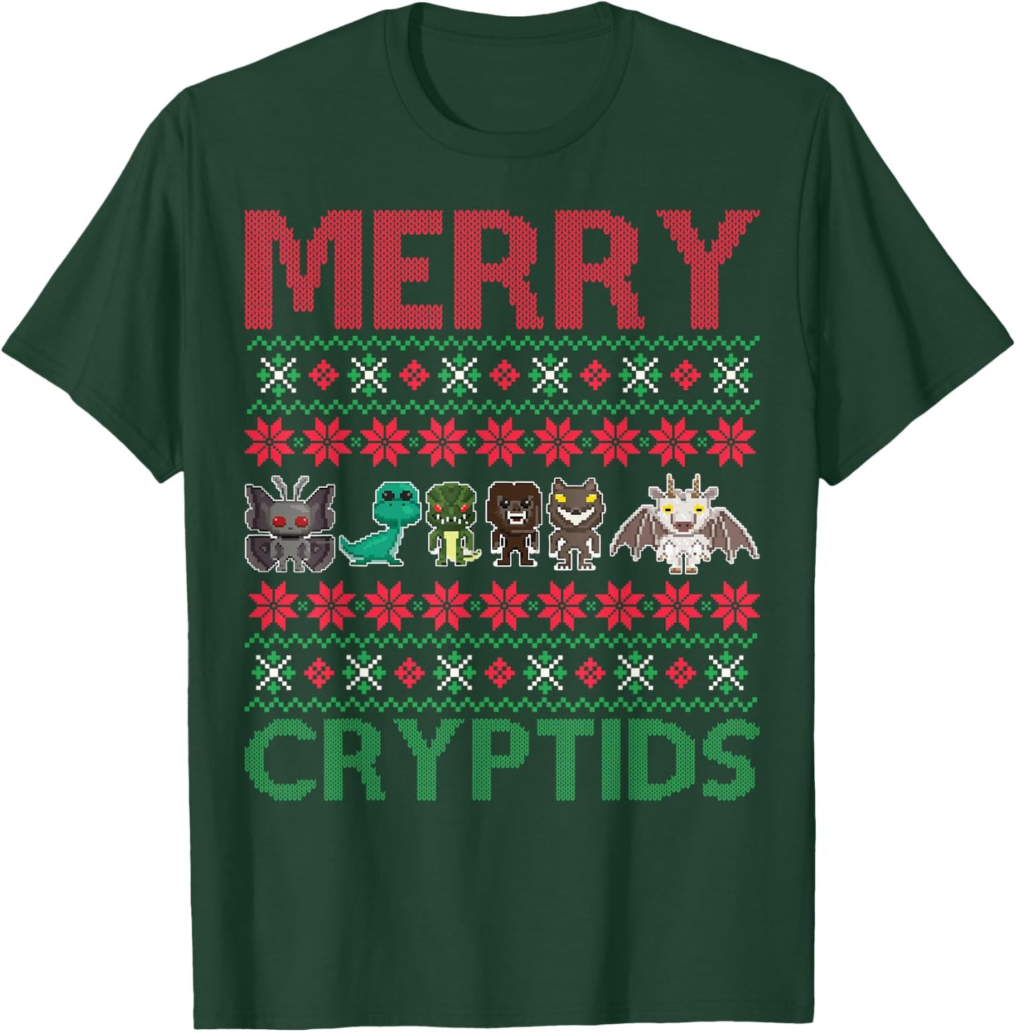 Merry Cryptids Ugly Christmas Bigfoot Apparel T-Shirt - T-Shirt | Forest