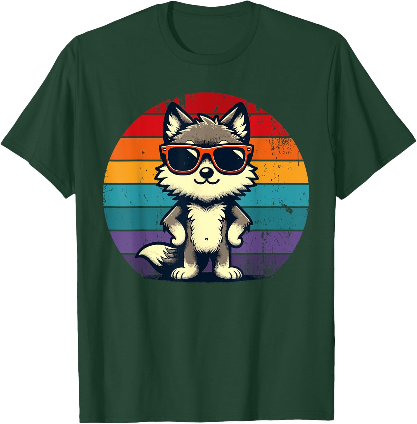 Cool Retro Wolf in Sunglasses 70s 80s 90s Novelty Funny Wolf T-Shirt - T-Shirt | Forest