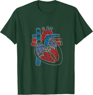 Parts of Heart Anatomical Heart Gift Cardiologist T-Shirt - T-Shirt | Forest