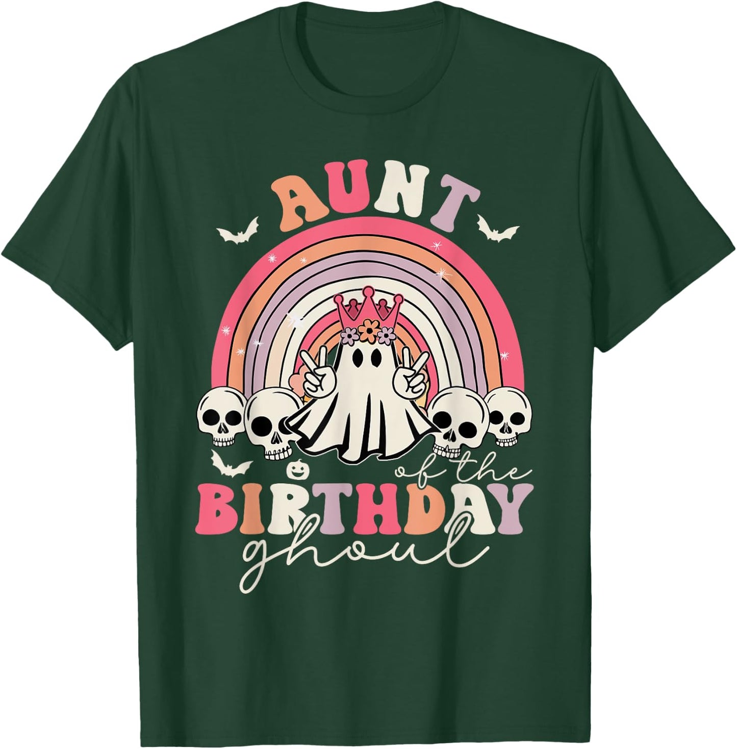 Aunt Of The Birthday Ghoul Rainbow Ghost Halloween Bday T-Shirt - T-Shirt | Forest