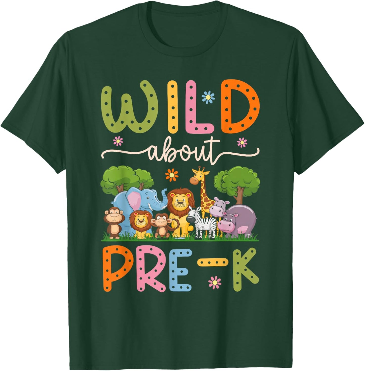 Wild About Pre-K Teacher Student Groovy Back To School Pre-K T-Shirt - T-Shirt | Forest