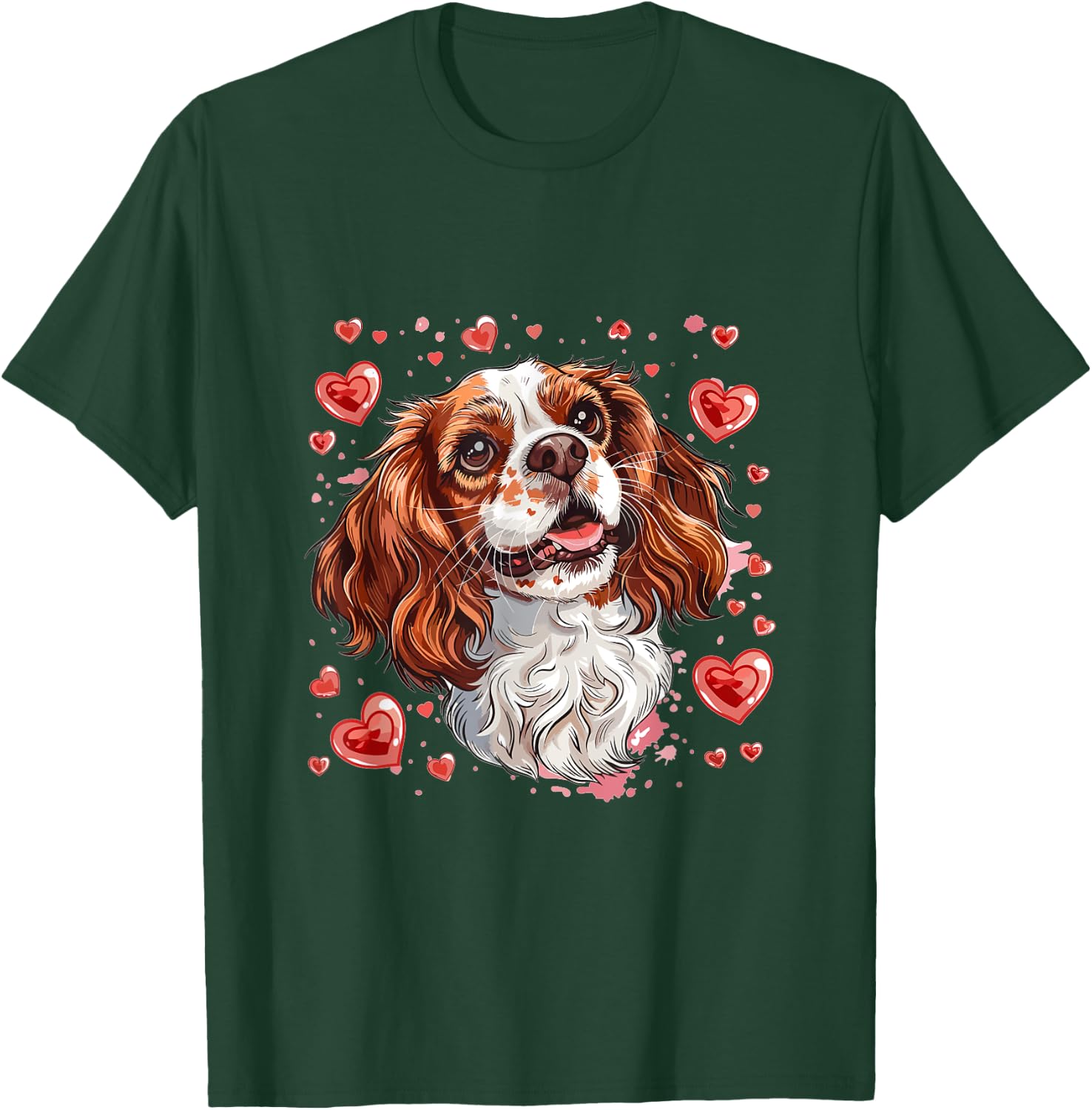 Cavalier King Charles Spaniel Hearts Dog Breed Graphic T-Shirt - T-Shirt | Forest