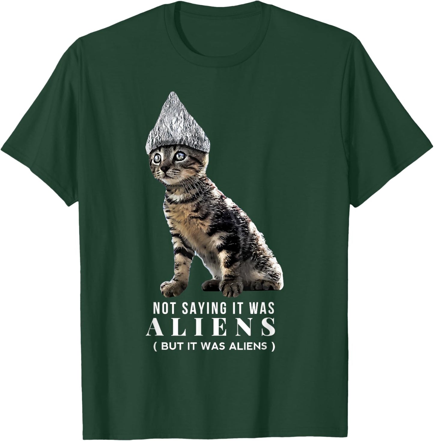 Funny Conspiracy Cat Tin Foil Hat Aliens Shirt Gift Men T-Shirt - T-Shirt | Forest