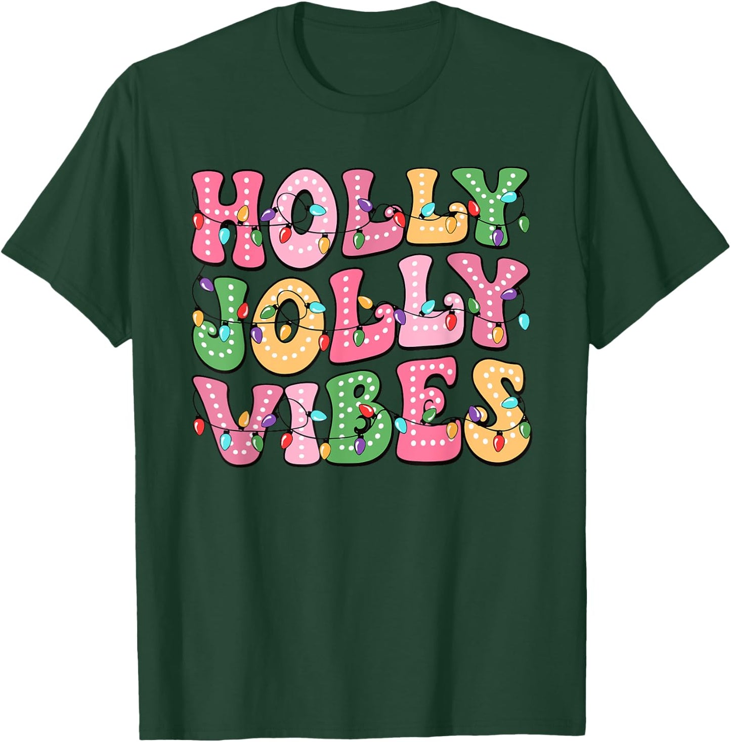 Groovy Holly Xmas Jolly Vibes Pink Christmas Xmas Men Women T-Shirt - T-Shirt | Forest