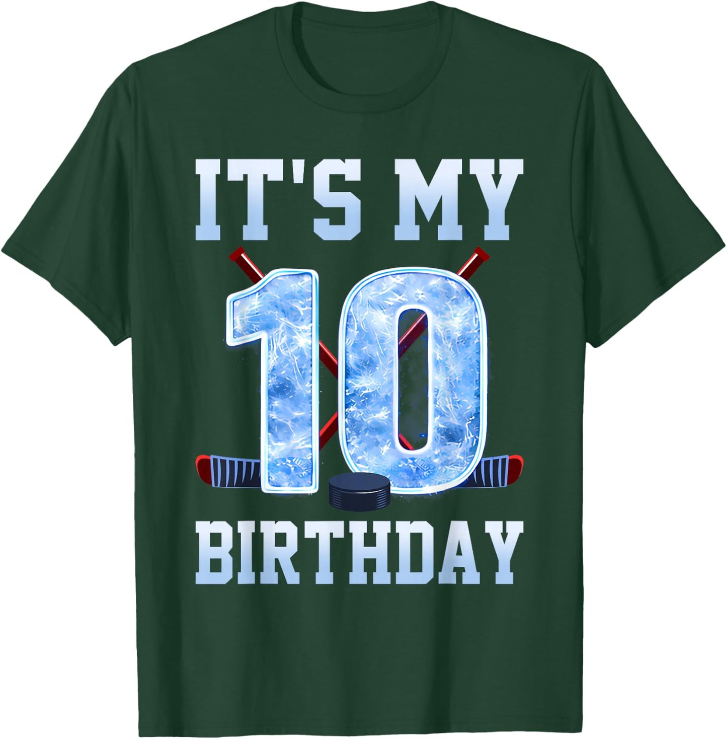 It's My 10th Birthday Ice Hockey 10 Years Bday Boy Kids T-Shirt - T-Shirt | Forest